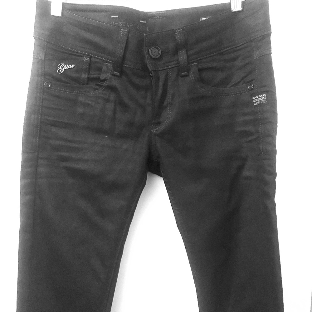 G STAR RAW BLACK BIKER DENIM JEANS, lightly worn